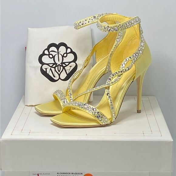 Alexander McQueen Crystal Satin Ankle-Cuff Cocktail Sandals size 36 - Picture 12 of 14